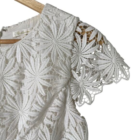 Shoshanna Floral Lace‎ Sheath Cocktail Dress Short Sleeves Black and White, Sz 6 - Picture 4 of 10